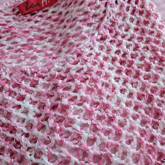 Pink & White Crochet Knit Sweater w/sparkles Size Small loose fit top - Picture 6 of 8
